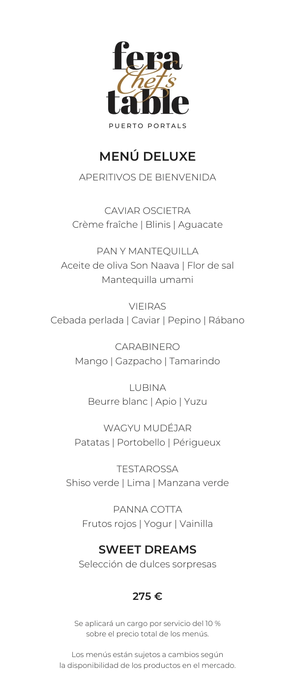 Menú Deluxe — menú degustación completo con caviar Oscietra, 275 euros